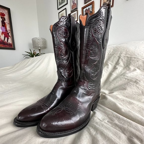 Bottes de cow-boy western en cuir exotique VTG Tony Lama surpiqûres bicolores en cuir taille 8 1/2 EE fabriquées aux États-Unis - Canada